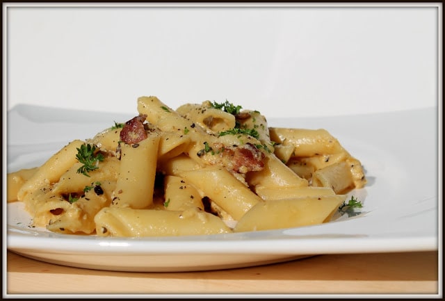 Penne carbonara bon pour la balance! Cinq Fourchettes