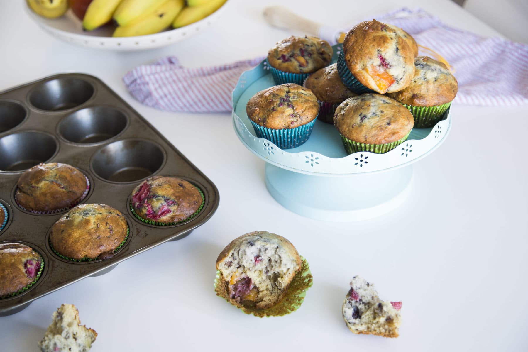 Wow ! Muffins aux fruits ( framboises, fraises et mangues) /Cinq Fourchettes