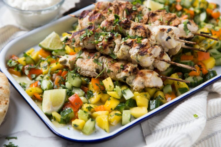 Brochettes poulet mangue salsa Cinq Fourchettes recette