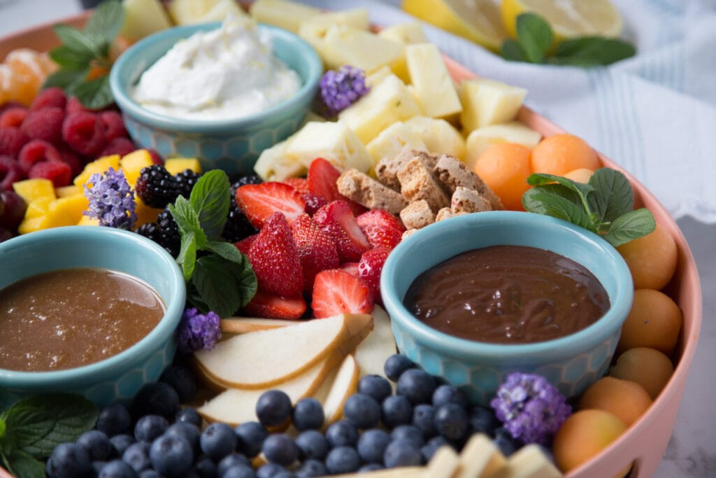 plateau trois trempettes fruits fruit 3 dip Cinq Fourchettes recipe