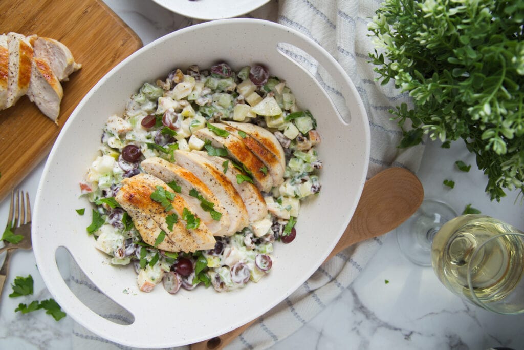 salade Waldorf au poulet grillé Walrdof salad with chicken recipe recette Cinq Fourchettes