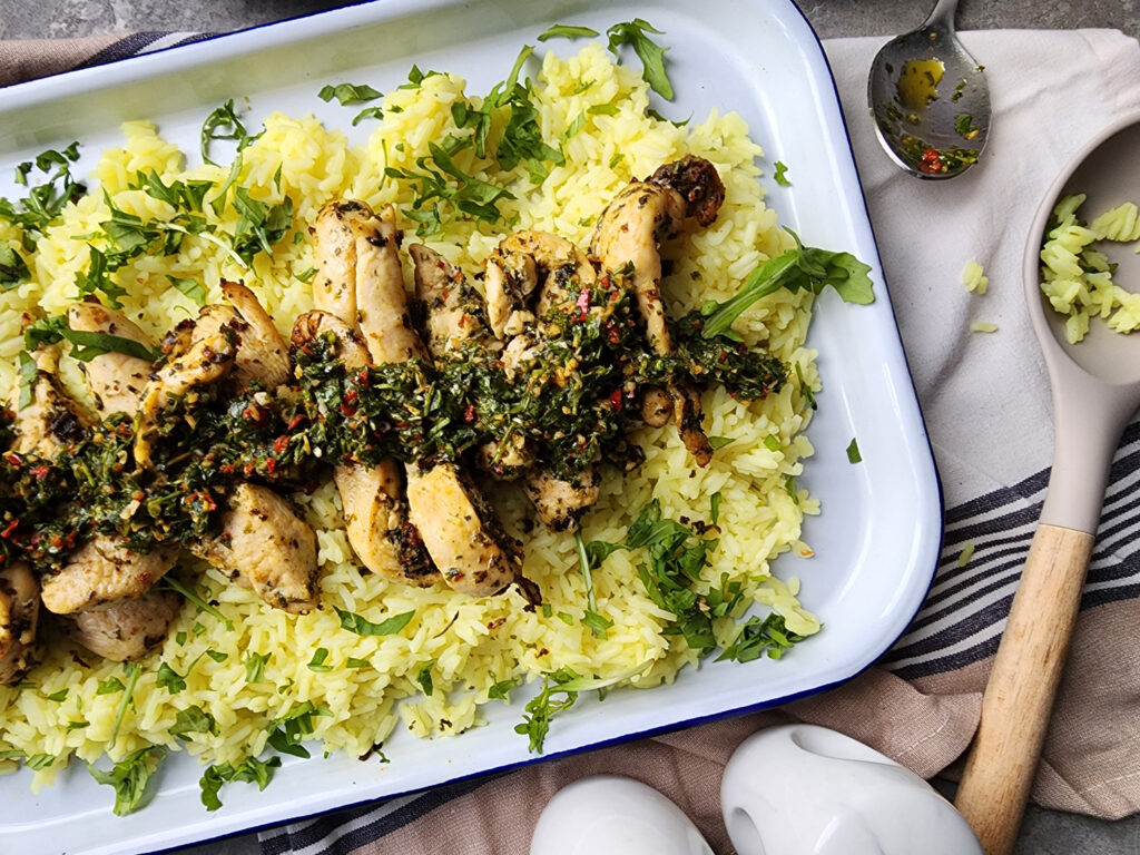 Poulet sauce chimichurri chicken riz rice recette recipe Cinq Fourchettes