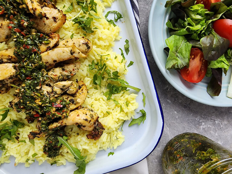 Poulet sauce chimichurri chicken riz rice recette recipe Cinq Fourchettes