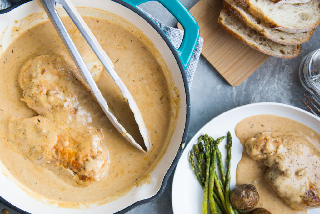 poulet en sauce crémeuse recette Cinq Fourchettes creamy sauce chicken easy facile