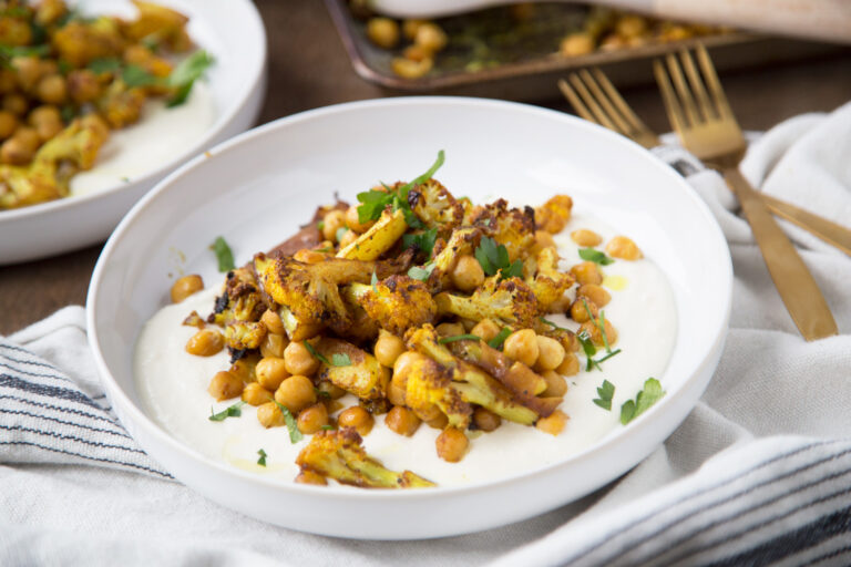 chou fleur grillé pois chiches feta recette facile santé Cinq Fourchettes recipe chickpeas cheese cauliflower