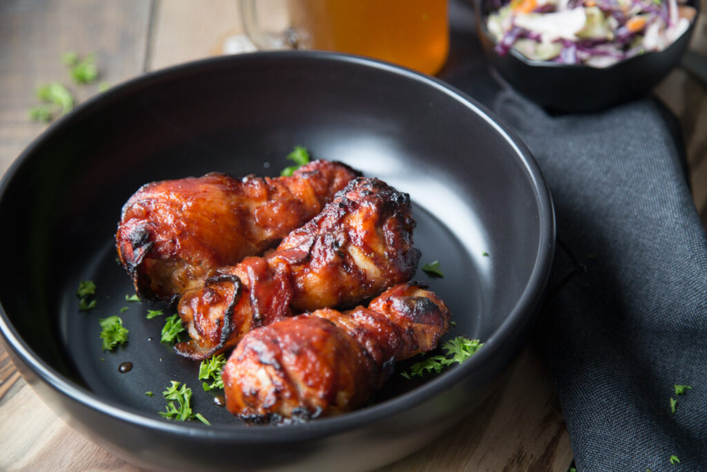 pilon de poulet bbq bacon chicken drumstick airfryer four oven recette recipe Cinq Fourchettes