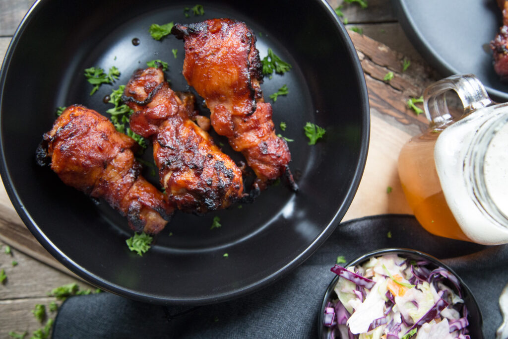 pilon de poulet bbq bacon chicken drumstick airfryer four oven recette recipe Cinq Fourchettes