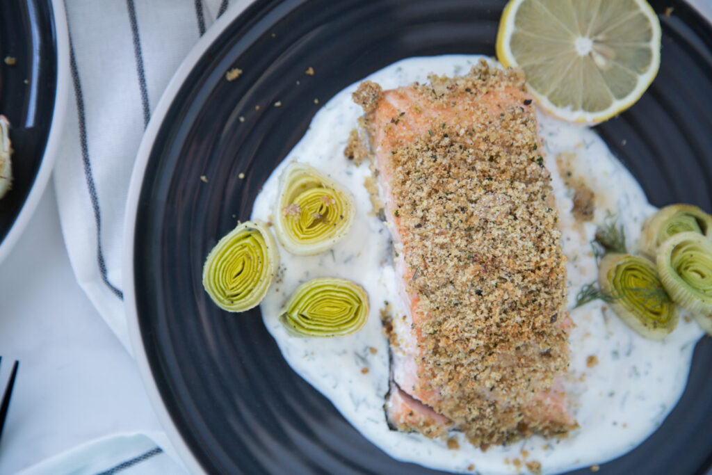 saumon en croûte poireau sauce aneth leek dill salmon cinq fourchettes recette recipe