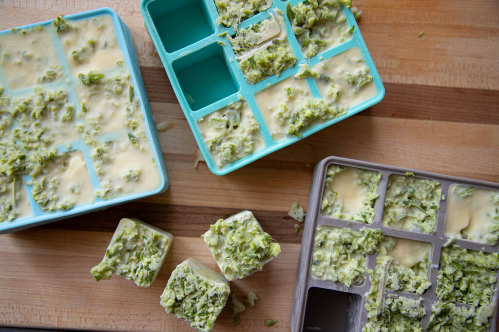 fleurs d'ail conservation congélation cube cinq fourchettes recette