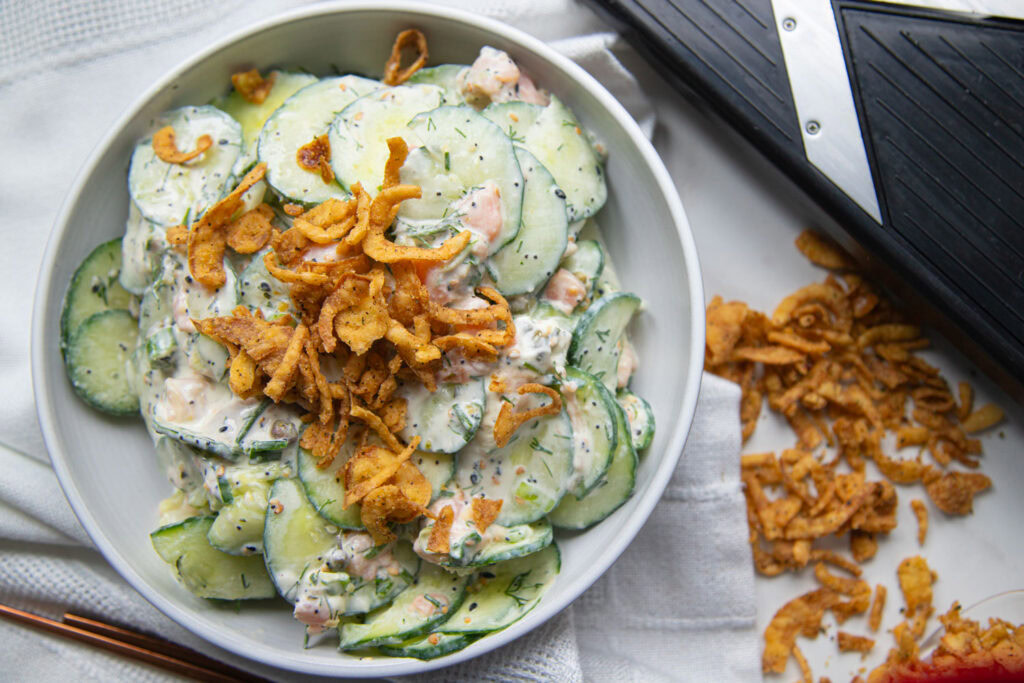 Boursin salade de concombre virale recipe recette cucumber salad viral Cinq Fourchettes